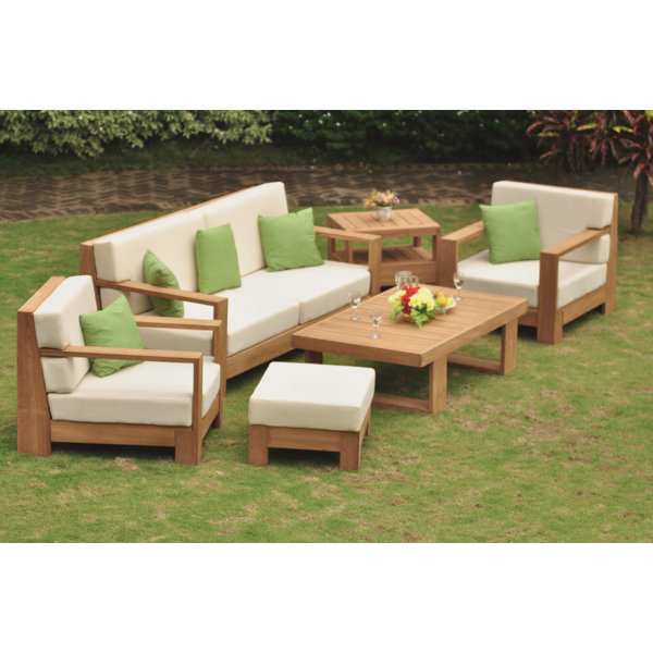Teak Smith Canberra 5 Person Outdoor Seating Group with Cushions